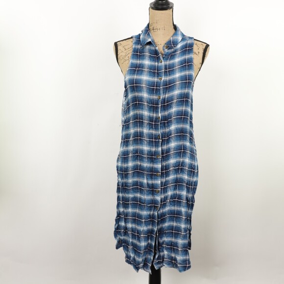NWT UK2LA Sleeveless Boho Button Down Plaid Shirt size M - Picture 1 of 12